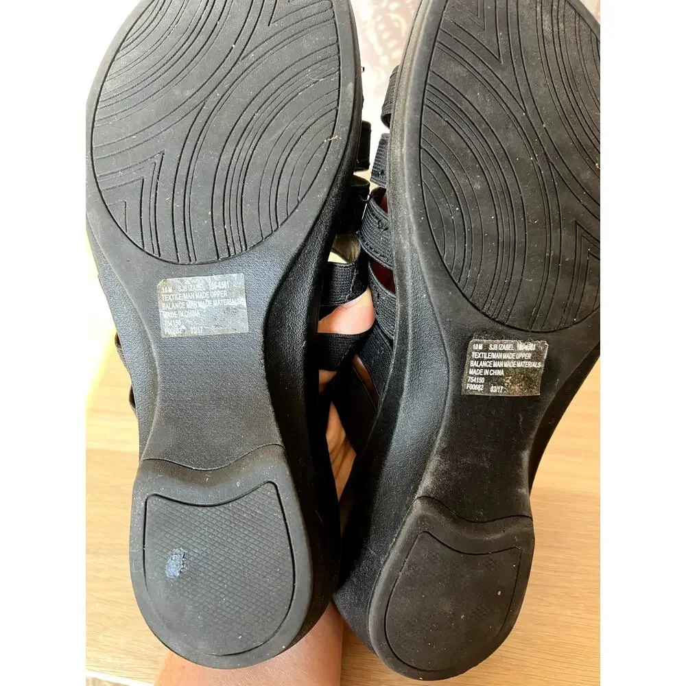 St John's Bay Izabel Black‎ Strappy Slip On Comfort Slide Mule Sandals